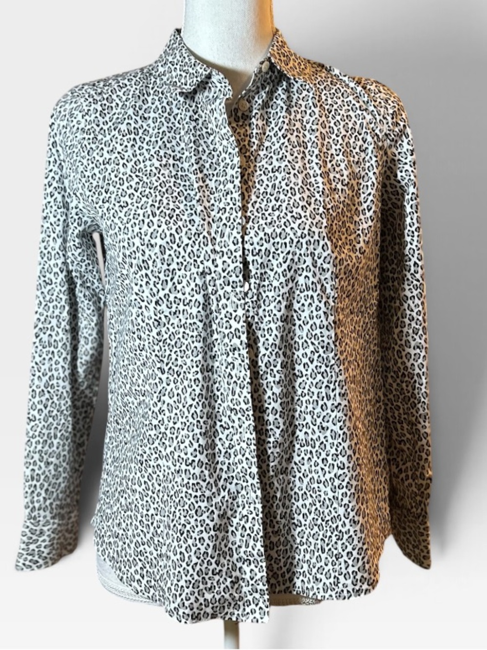 Talbots Leopard Button-Down Shirt - Gray & Black